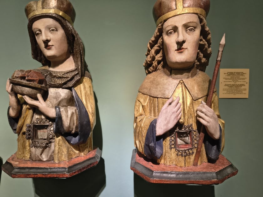 popiersia relikwiarzowe świętych Elżbiety i Sebastiana | z predelli złotnik&oacute;w wrocławskich | 1473