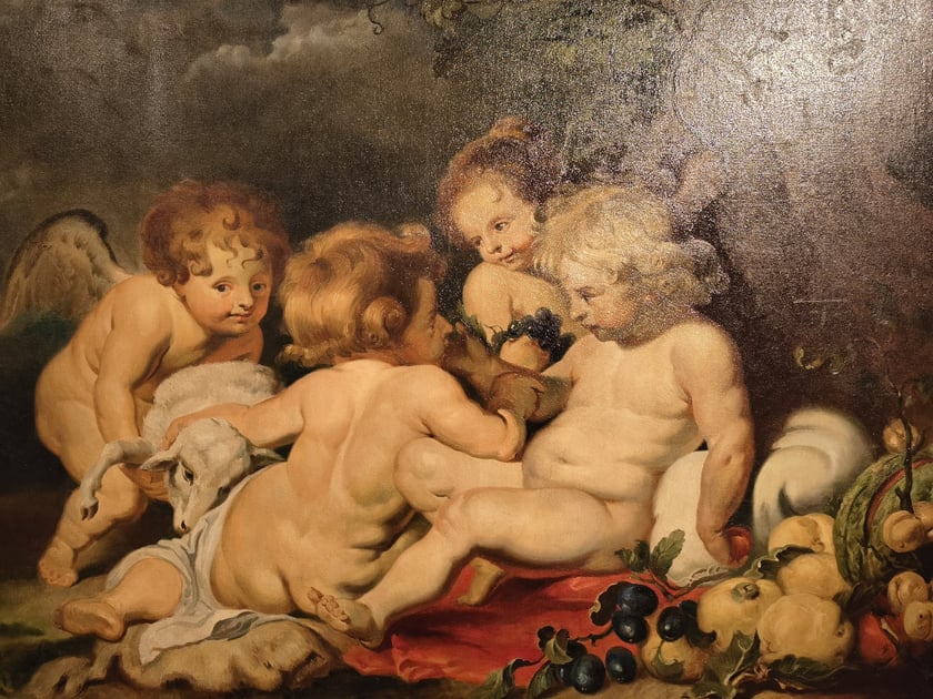 Chrystus i św. Jan Chrzciciel jako dzieci | nieokreślony malarz wg Petera Paula Rubensa | olej na pł&oacute;tnie | XIX w. (?)