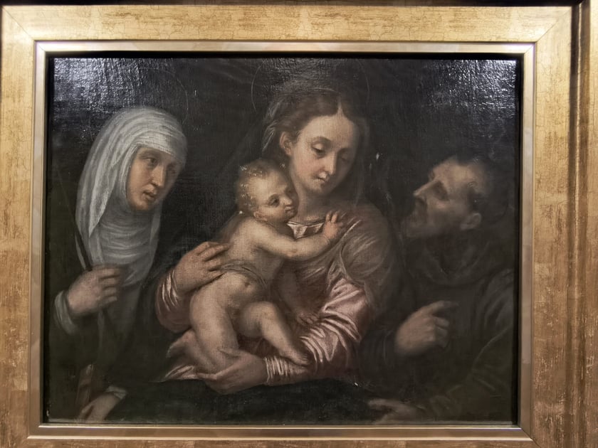 Matka Boska z Dzieciętkiem oraz świętymi Klarą i Franciszkiem | malarz wenecki | ok. 1660 | olej na pł&oacute;tnie