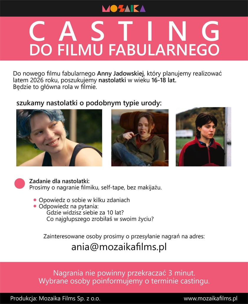 Ogłoszenie o castingu do filmu Anny Jadowskiej