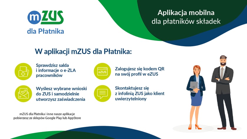 <p>Aplikacja mZUS dla Płatnika. Zakres możliwości. Infografika.</p>
