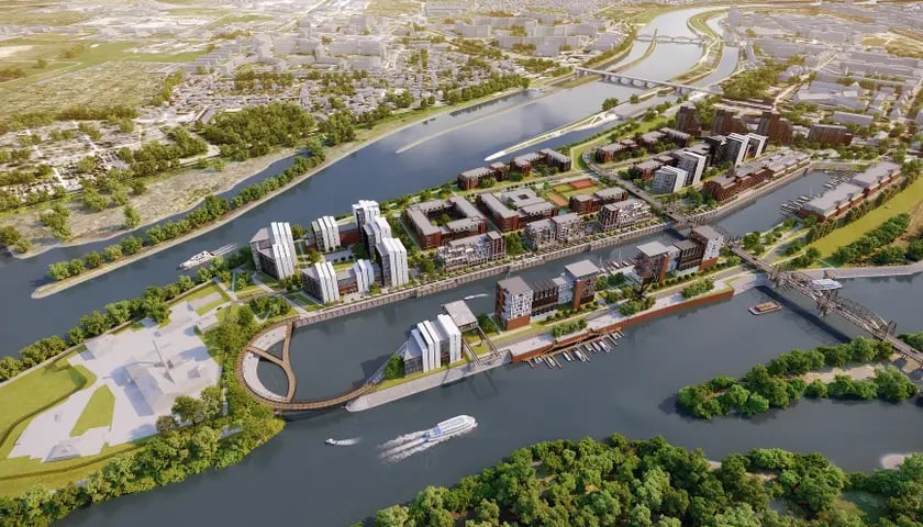 City Port powstanie we Wrocławiu: potężna inwestycja i wielkie osiedle mieszkaniowe z parkiem, bulwarami i mariną.
Wrocław ma już znane, duże osiedla mieszkaniowe nad Odrą, w nazwie kt&oacute;rych jest słowo &bdquo;port&rdquo; to Port Popowice i Olimpia Port. Do tej grupy dołączy City Port: wielkie osiedle na 35 hektarach powierzchni zmieni centrum Wrocławia, a w szczeg&oacute;lności Kleczk&oacute;w i Nadodrze.
Wrocławska pracownia projektowa BCM Architekci Sp. z o.o. opracowała masterplan dla terenu portu miejskiego przy ul. Kleczkowskiej, na kt&oacute;rym ma powstać City Port. Koncepcję rewitalizacji przygotowano na zlecenie właściciela tego terenu &ndash; Fermy Drobiu Woźniak i ATC Development.
Zaprezentowane wizualizacje robią wrażenie: poprzemysłowy teren zmienia się tam w nowoczesne, zielone osiedle nad Odrą z mariną, parkiem, restauracjami, bulwarami, szkołą i przedszkolem. Te plany pokazują, że inwestor chce wykorzystać nabrzeża tak, jak to się robi w Amsterdamie czy Hamburgu. Nabrzeża Odry już zmieniają się na Popowicach gdzie powstaje jedna z największych nadodrzańskich inwestycji mieszkaniowych.