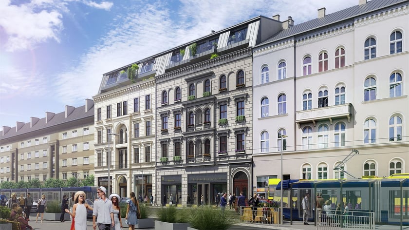 Wizualizacje od frontu ulicy obejmują kilka okolicznych budynków, nie tylko kamienicę pod numerem 23 ? te ujęcia mają charakter jedynie poglądowy. Pod opieką Money Square Investment jest wyłącznie budynek numer 23 (w środku na wizualizacji).