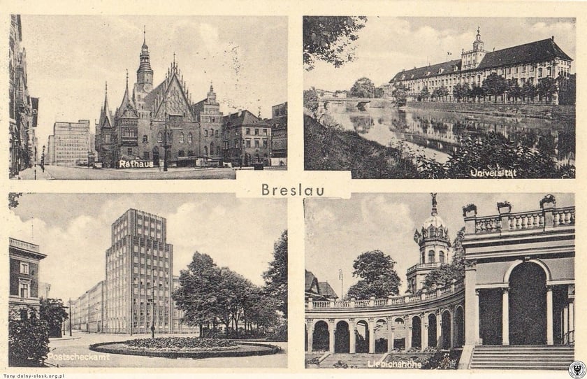 Atrakcje Wrocławia na widokówce z lat 30. ubiegłego wieku