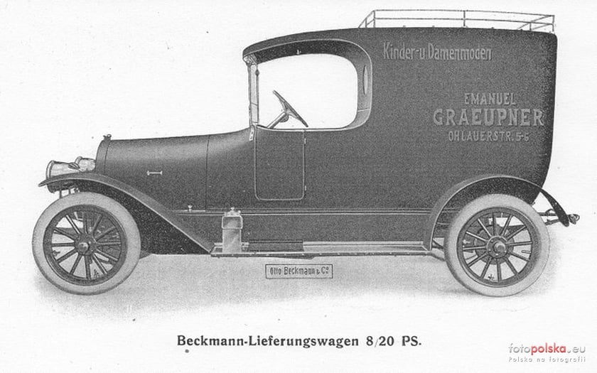 Rok 1912 , jeden z 20 modeli wrocławskiej Otto Beckmann&Co, Motorwagen-Fabrik: samochód dostawczy model Lieferungswagen 8/20 PS z roku 1912., źródło: fotopolska.eu
