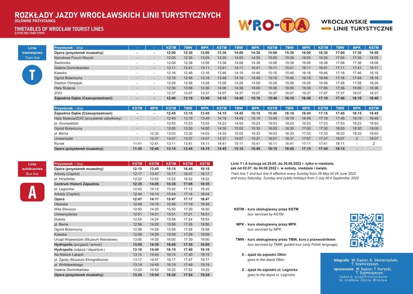 WRO-TA Wrocławskie Linie Turystyczne - rozkład jazdy na sezon 2022