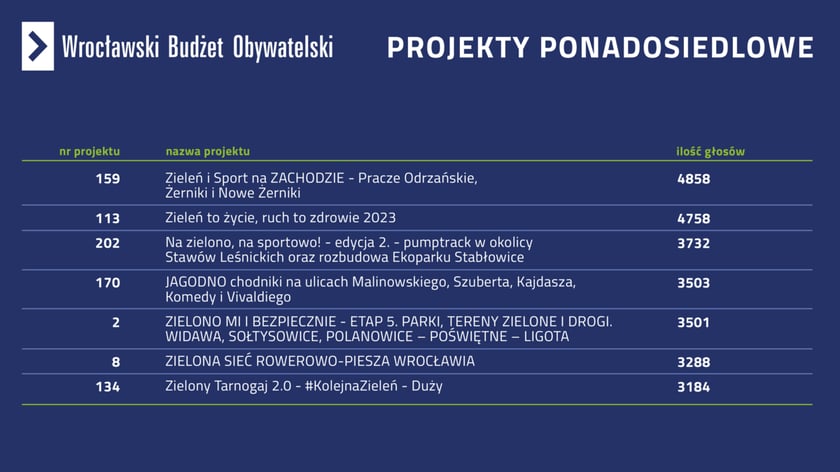 WBO 2023 - lista zwycięskich projektów ponadosiedlowych