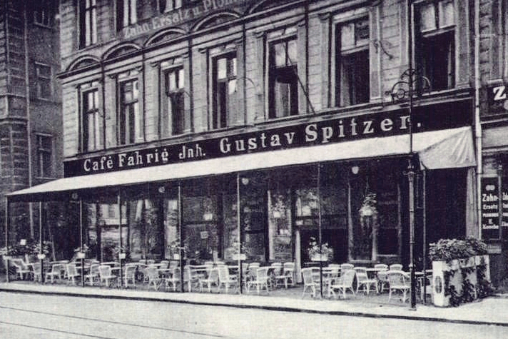 1900-1920 r. - Café Fahri?, zbieg ulic Świdnickiej i placu Teatralnego, Wrocław.