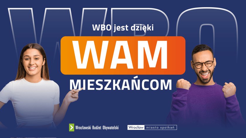 Plansza z napisem: WBO jest dzięki WAM mieszkańcom. Grafika ilustracyjna.