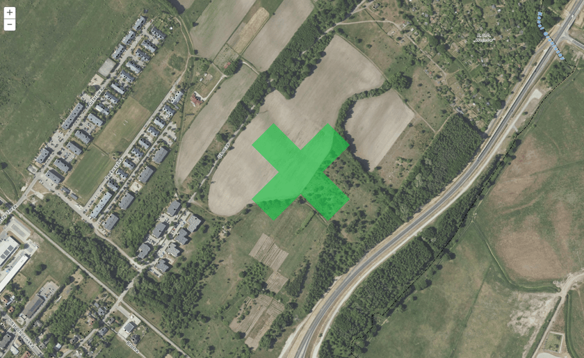 Powiększ obraz: Obszar, o którym rozmawiamy. Przybliżona lokalizacja planowanego parku. Teren pomiędzy ul. Błotną, Ubocze a Wschodnią Obwodnicą Wrocławia