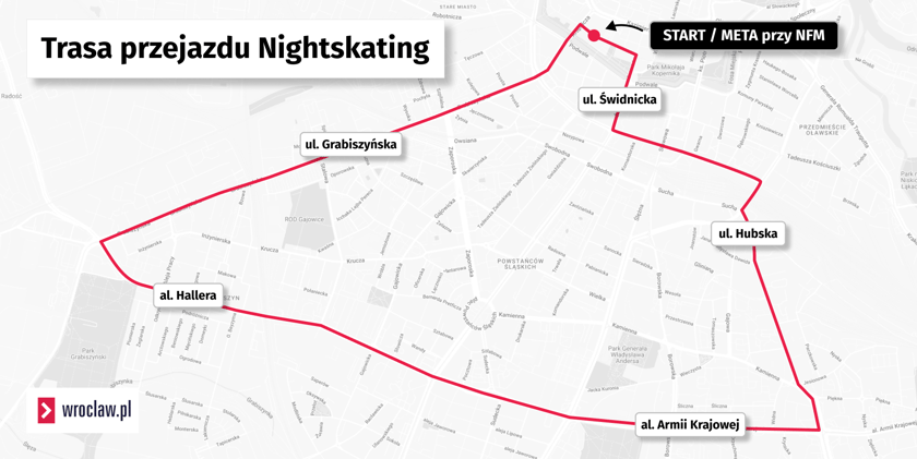 Powiększ obraz: Trasa przejazdu Nightskatingu, 24 lipca 2026 r.