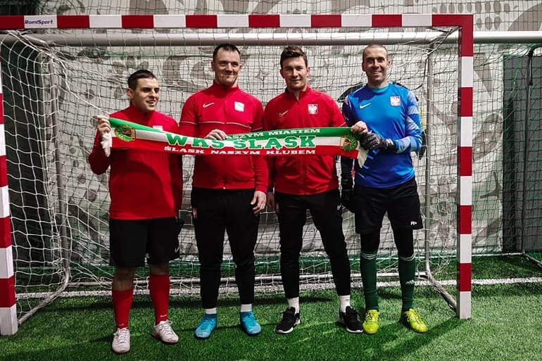 Marcin Lubczyk, Adrian Słoninka, trener Maciej Nowacki, Michal Płachecki