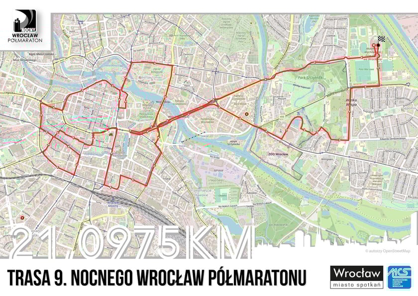 Trasa 9. Nocnego Półmaratonu Wrocław