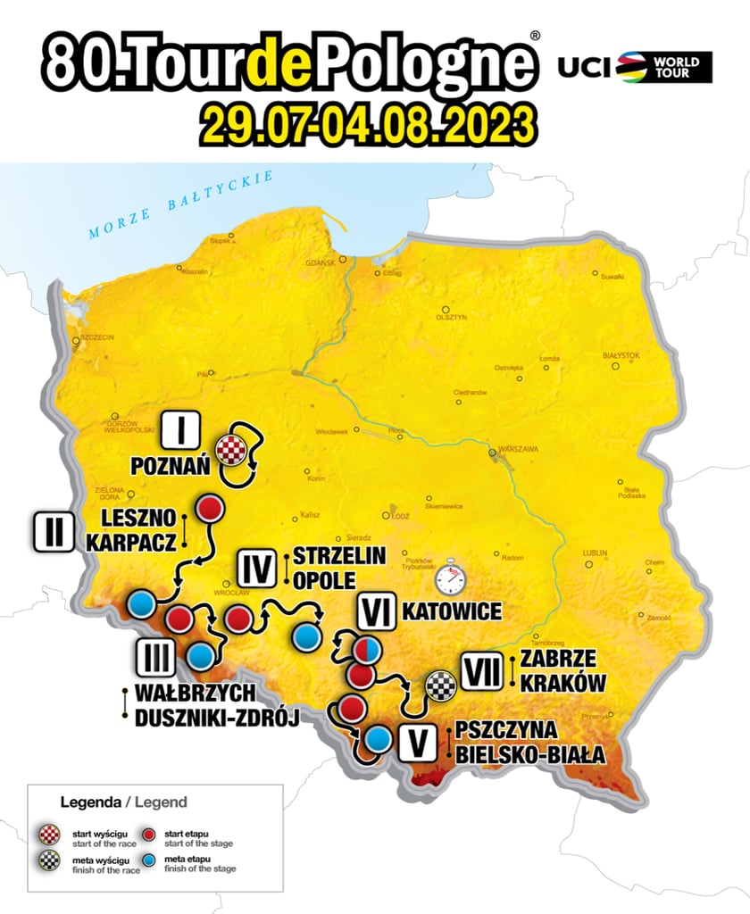 mapa wyścigu Tour de Pologne 2023