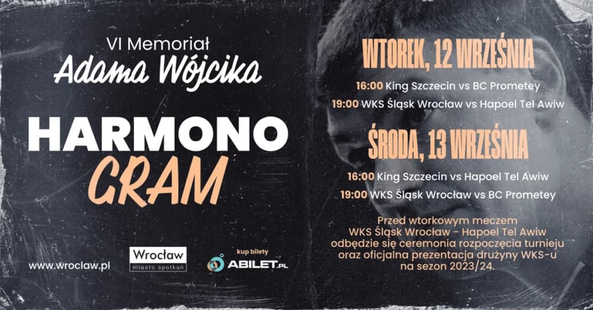 Powiększ obraz: Grafika z rozpiską meczów memoriału Adama Wójcika