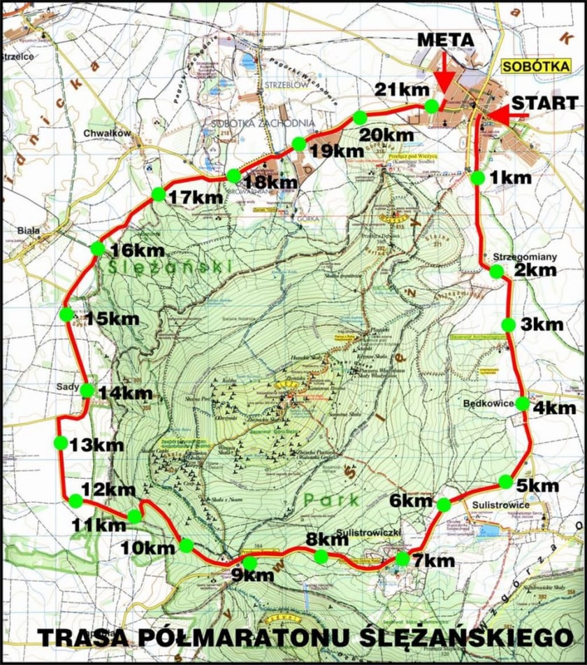 Trasa P&oacute;łmaratonu Ślężańskiego biegnie wok&oacute;ł Ślęży