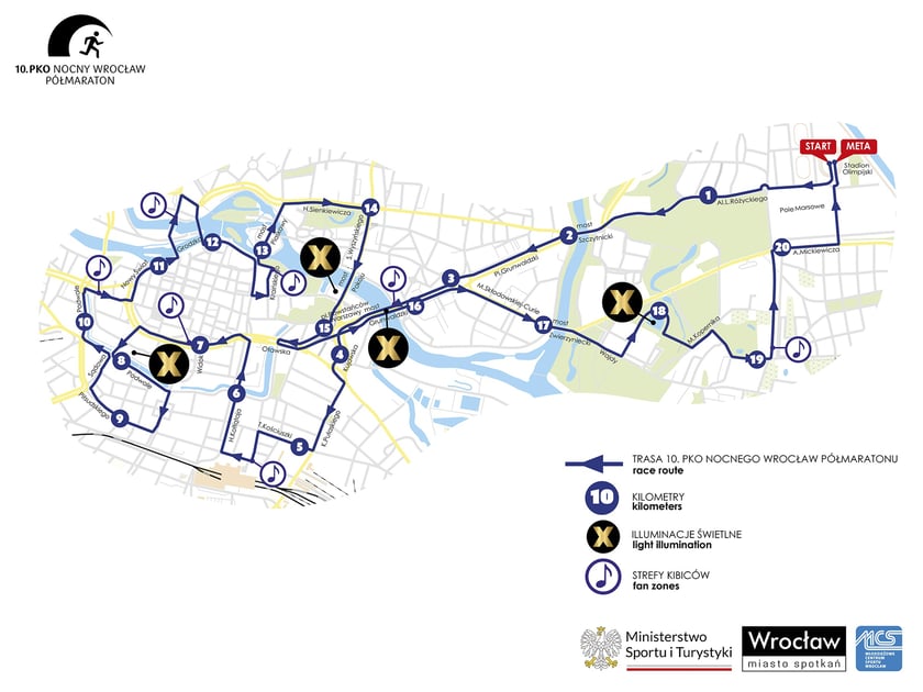 Trasa 10. PKO Nocnego Wrocław Półmaratonu