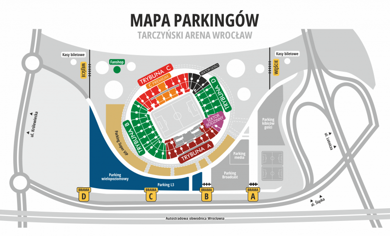 Powiększ obraz: Mapa parkingów przy Tarczyński Arenie
