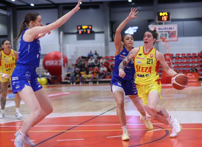 Mecz koszykówki kobiet Śleza Wroclaw vs. Gorzów Wielkopolski stoczony 26.03.2025 we Wrocławiu
