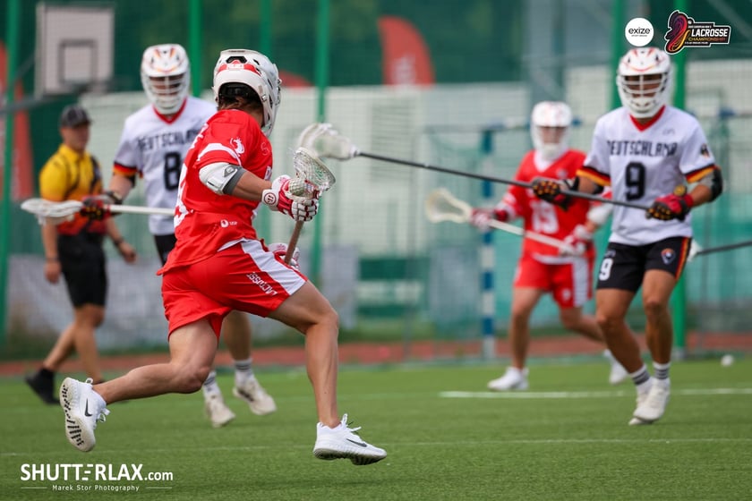 Mecz Polska - Niemcy na na Mistrzostwach Europy Mężczyzn w Lacrosse Wrocław 2025