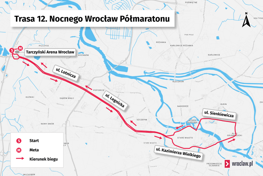Powiększ obraz: <p>Trasa 12. Nocnego Wrocław P&oacute;łmaratonu - mapa</p>
