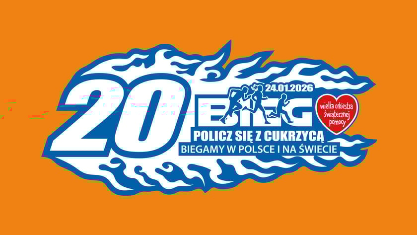 Powiększ obraz: Grafika z napisem "20 Bieg policz się z cukrzycą" oraz datą 24.01.2026 i logiem WOŚP