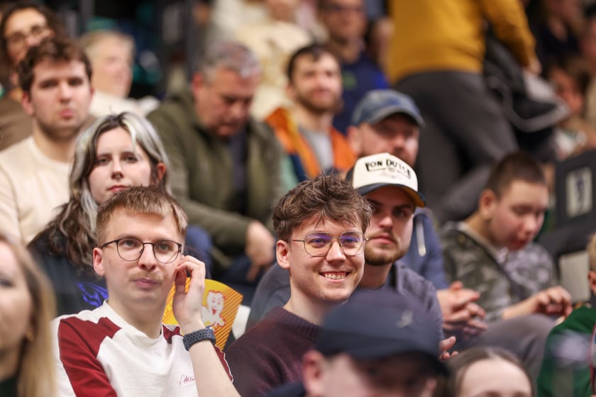 Powiększ obraz: Kibice podczas meczu Śląsk Wrocław - Cedevita Olimpija Ljubljana, 10 lutego 2026 r. w Hali Orbita.