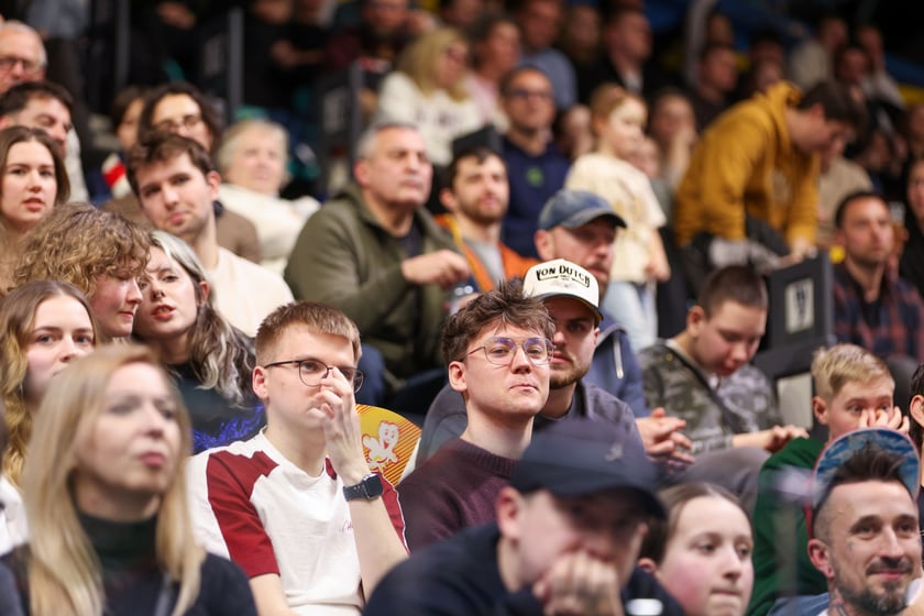 Powiększ obraz: Kibice podczas meczu Śląsk Wrocław - Cedevita Olimpija Ljubljana, 10 lutego 2026 r. w Hali Orbita.