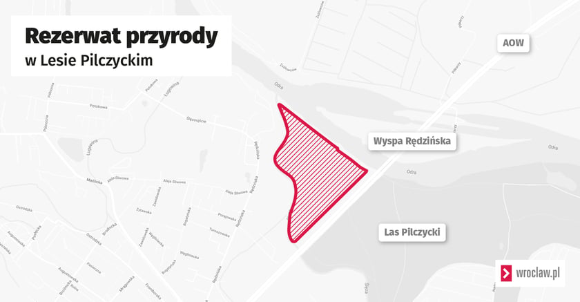 Mapa z oznaczonym terenem rezerwatu w Lesie Pilczyckim