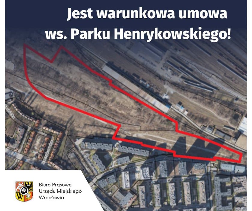 Mapa terenu pod Park Henrykowski na grafice. Jest warunkowa umowa ws. Parku Henrykowskiego