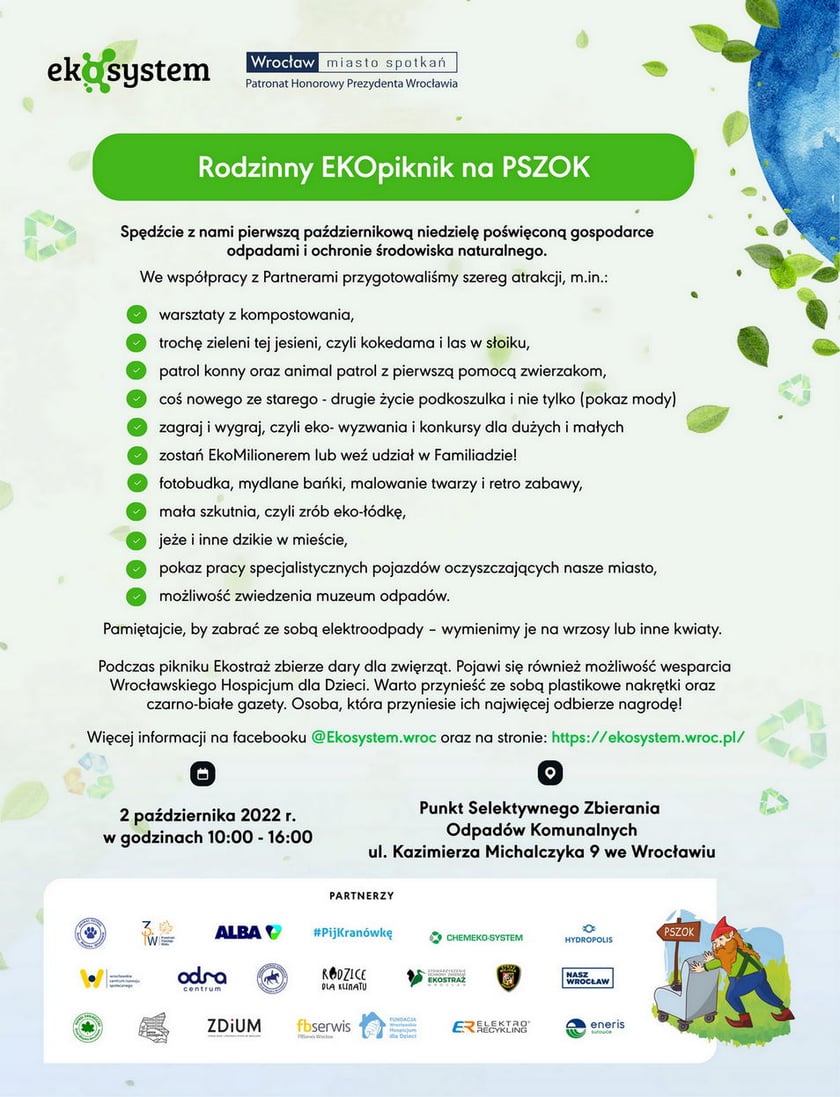 Ekopiknik 2 października w PSZOK przy ul. Michalczyka 9 - plakat wydarzenia