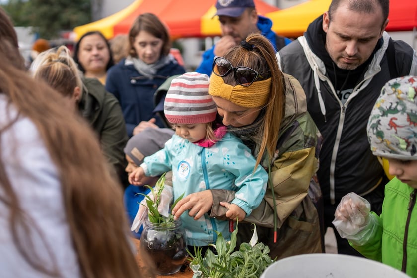ekopiknik Ekosystemu, na zdjęciach uczestnicy, rodziny z dziećmi oraz organizatorzy, stoiska, atrakcje, zabawy
