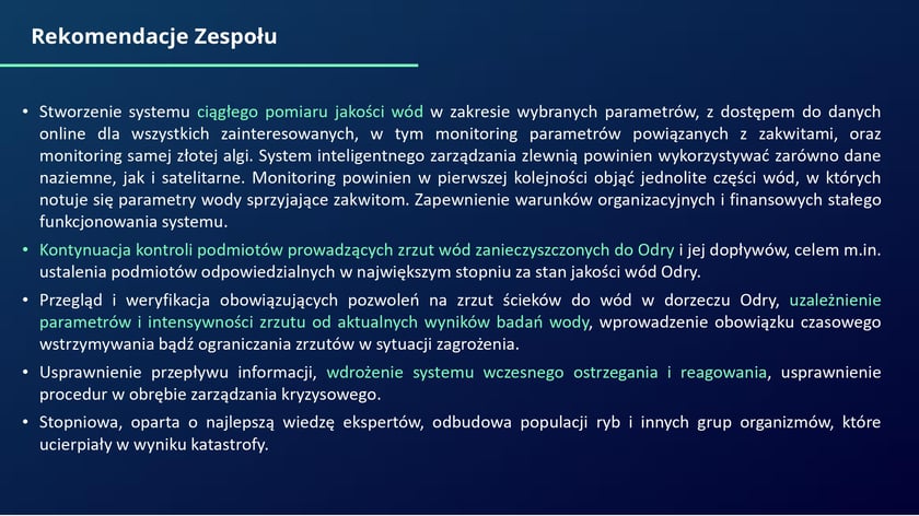 raport w sprawie katastrofy ekologicznej na Odrze