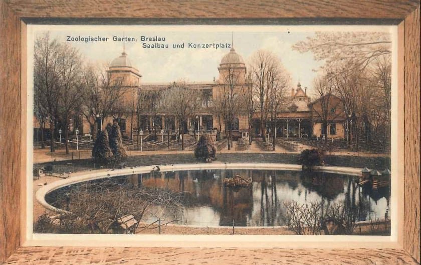 Przedwojenne pocztówki z wrocławskiego zoo. Restauracja i sala koncertowa (dzisiejsze Terrarium)