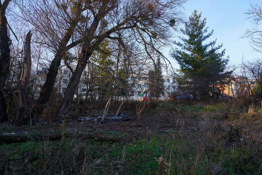 Na zdjęciu z lewej teren przy ul. Kunickiego na wrocławskim Muchoborze z grudnia 2022 r.