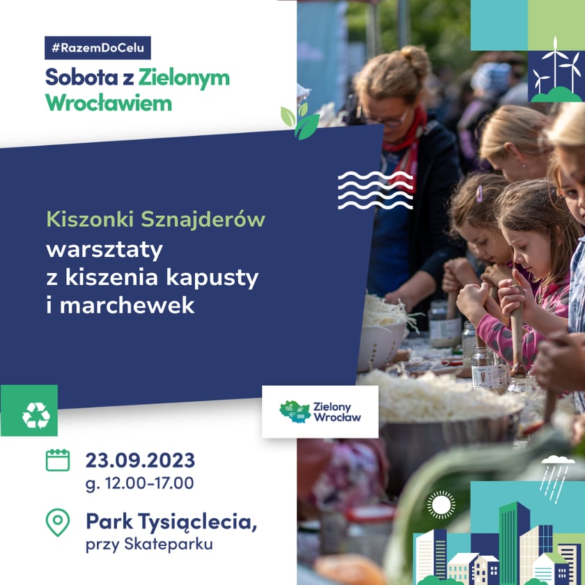Plakaty promujące atrakcje podczas zielonego pikniku - Sobota z Zielonym Wrocławiem