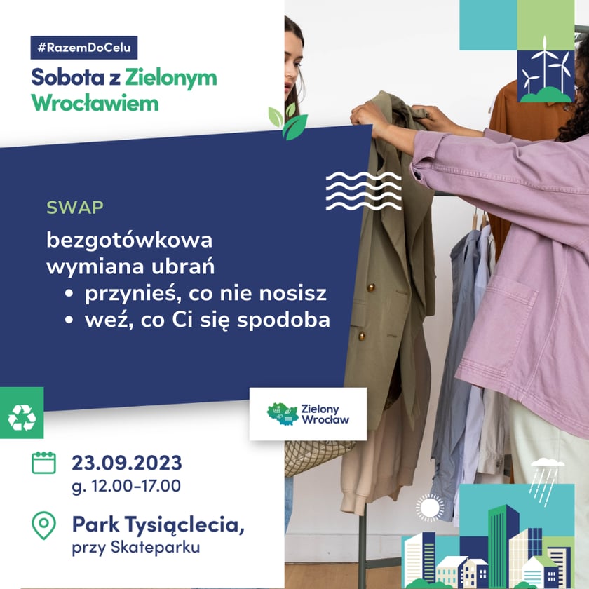 Plakaty promujące atrakcje podczas zielonego pikniku - Sobota z Zielonym Wrocławiem