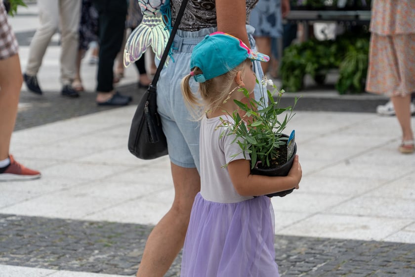 Na otwarciu placu Nowy Targ Zarząd Zieleni Miejskiej rozdawał sadzonki, Ekosystem nawóz zrobiony z naszych bioodpadów, a MPWiK częstowało zdrową karanówką okraszoną owocami.