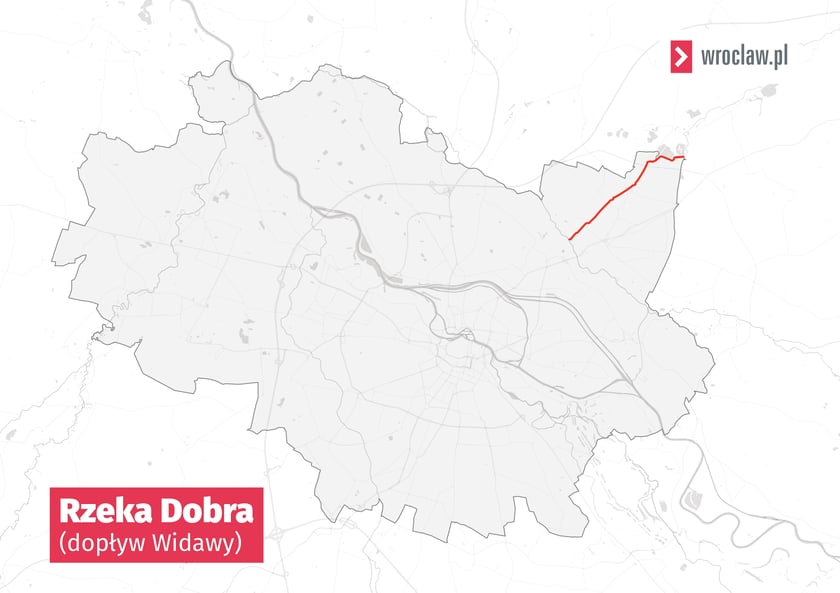 Mapa Wrocławia z zaznaczonym przebiegiem rzeki Dobra