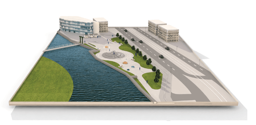 Bulwar słoneczny - wizualizacja. Projekty przygotowane przez Studentów Katedry Wzornictwa i Katedry Architektury Wnętrz ASP Wrocław
