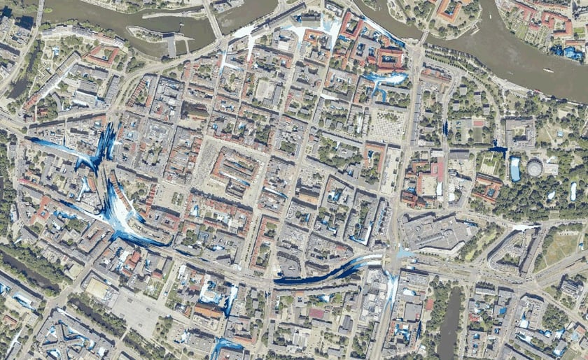 Fragment zdjęcia Wrocławia z lotu ptaka
