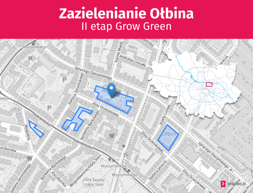 Mapa przedstawia miejsca, które przeszły metamorfozę w ramach Grow Green II