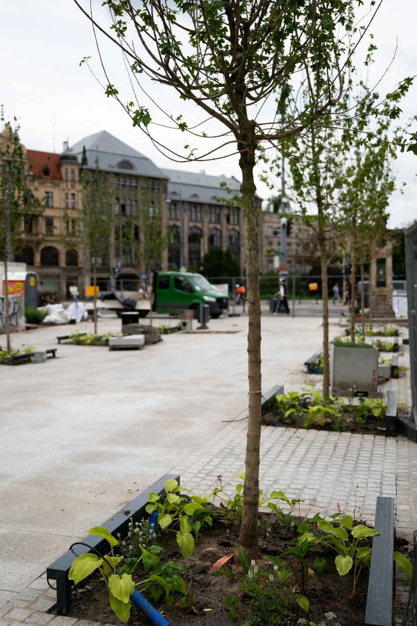 Prace na placu przy pomniku Chrobrego we Wrocławiu, 28 lipca 2025