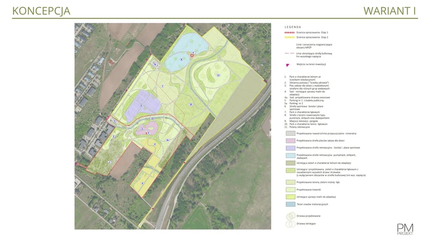 Rysunek przedstawiający wariant 1 - plan zagospodarowania terenu.