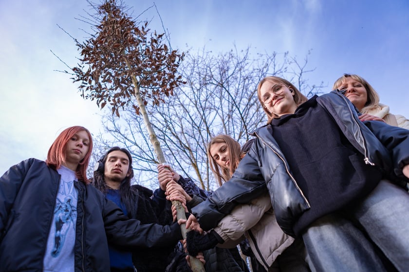 Dzieci z pieczy zastępczej sadzą drzewa w powstających Ogrodach Szczytnickich