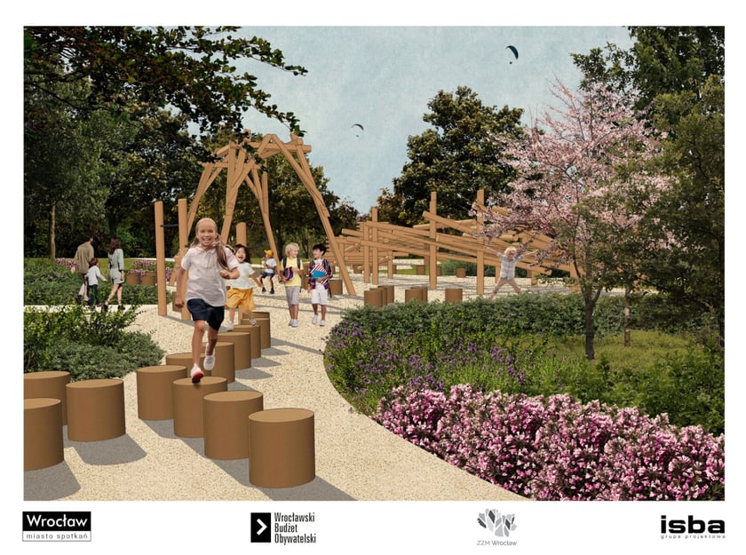 Wizualizacja nowego skweru na Jagodnie w rejonie skrzyżowania ulic Kajdasza i Buforowej.