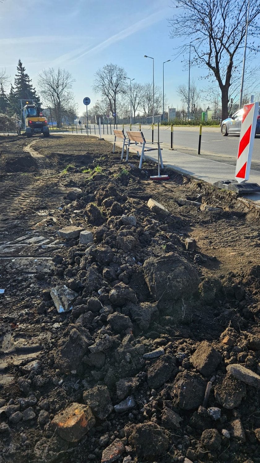 Fragmenty gruzu wykopane z ziemi na terenie pod nową zieleń na ul. Ziębickiej.