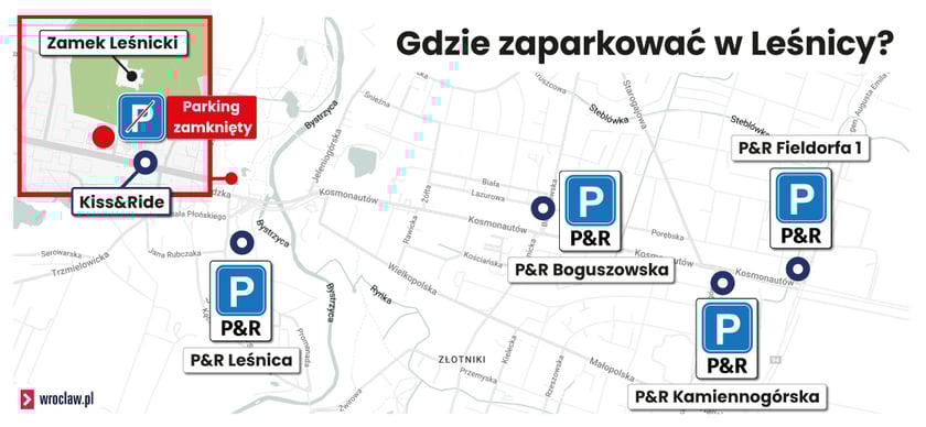 Lokalizacje parkingów P&R na mapie