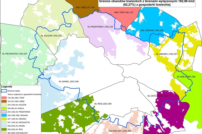 <p>Obwody łowieckie na terenie Wrocławia - mapa</p>
