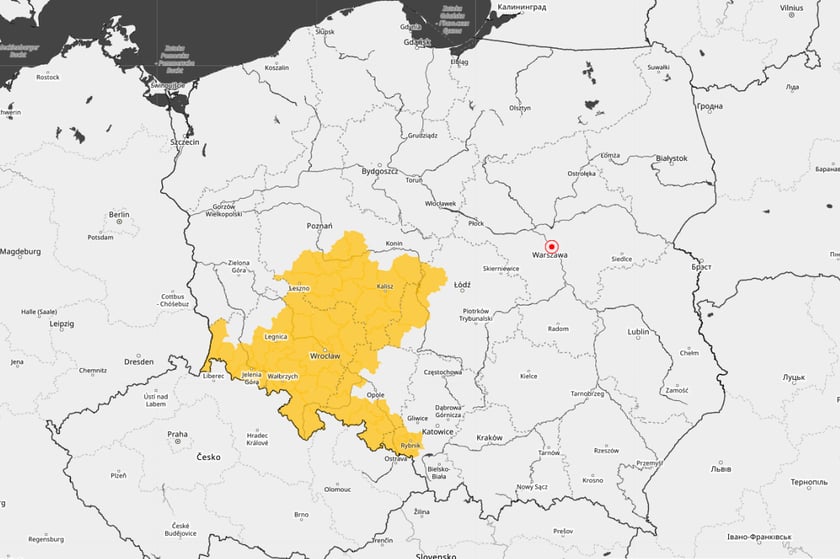<p>Ostrzeżenie meteorologiczne przed burzami w środę 16 września 2026, mapa.</p>
